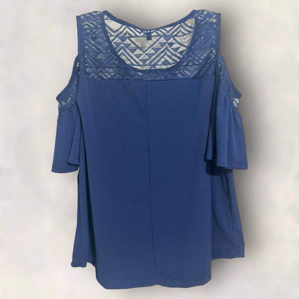 AUW Cold Shoulder‎ Navy Blue Blouse Size XL - Picture 2 of 7